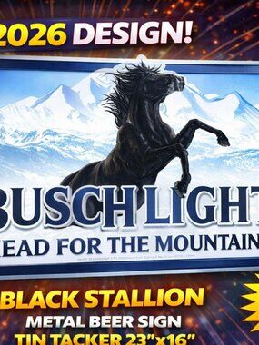 Busch Light Black Stallion Metal‎ Sign 23x16 Tin Tacker Busch Light Horse Sign